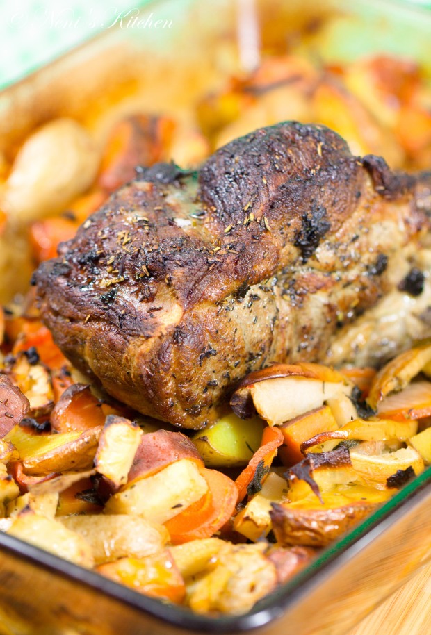 pork roast with apple, sweet potato & root vegetables 7
